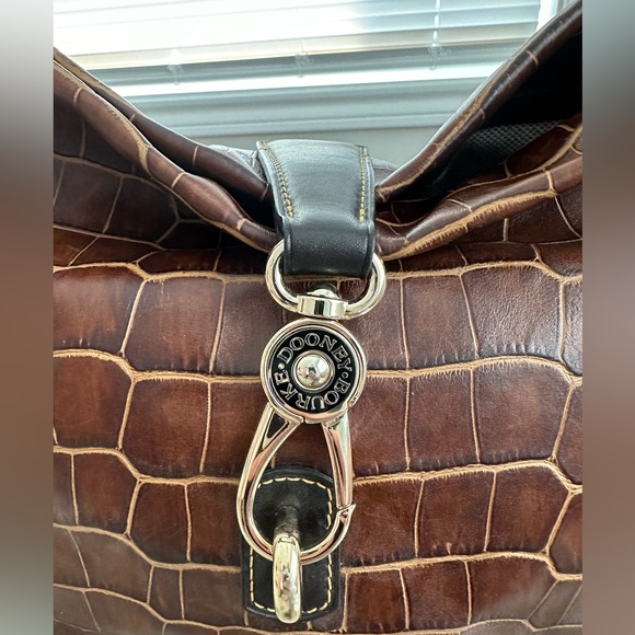 SOLD DOONEY & BOURKE Croc Embossed Leather Logo Lock Hobo  Shoulder Bag Brown - Picture 3 of 11